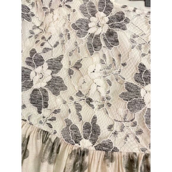 Anthropologie Sunday In Brooklyn Gray White Lace Rayon Linen Top Small - Picture 7 of 7